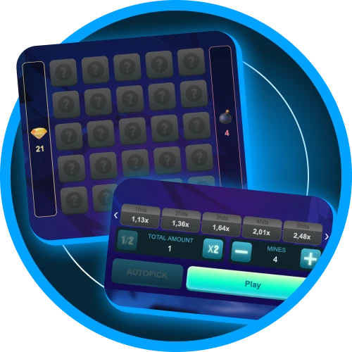 The more mines, the more winnings in Mines games in online casino 1win.