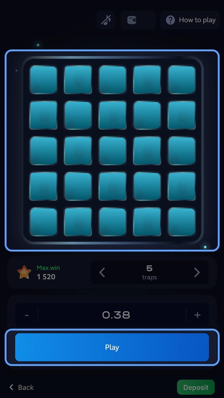 Choose sections to bet on in the Mines game to win at 1win.